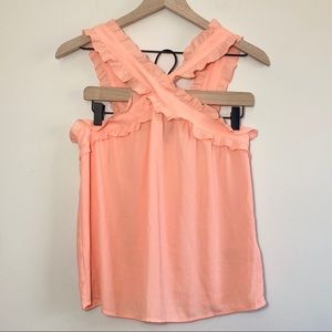 J. Crew coral ruffle strap cross front tank top